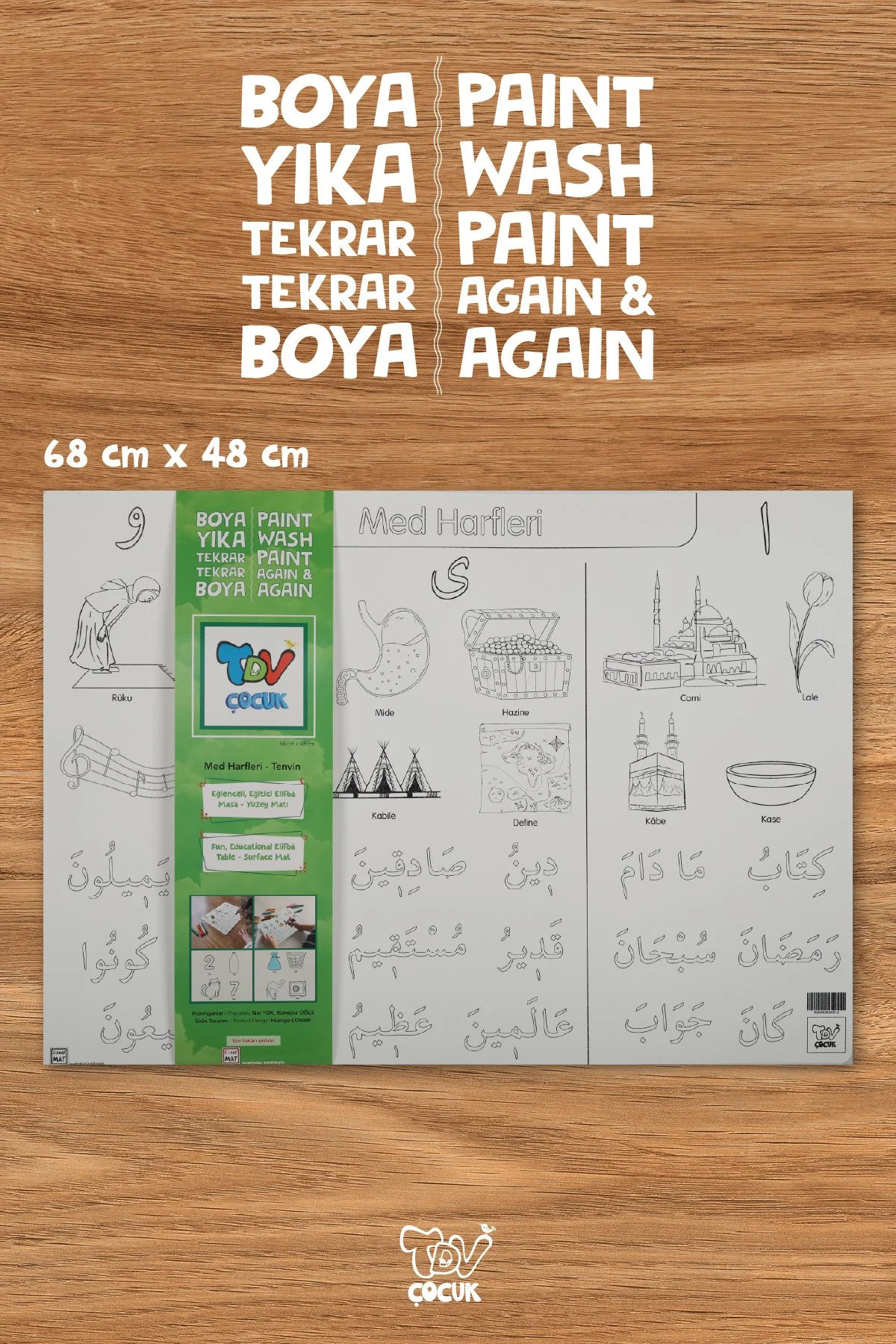 Yıkanabilir Elifba Med Harfleri Tenvin 48*68